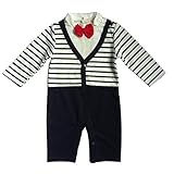 BAOHULU ベビー服　男の子用　ロンパース　フォーマル　カバーオール　セレモニー　ベビー肌着　ストライプ　蝶ネクタイ付き　お出かけ着　出産/百日祝い　写真/撮影　ベビー用　洋装