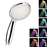 Tera® LEDシャワーヘッド 丸型 七色グラデーション変色 電源不要 水圧で発光 Led Shower Head