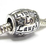 Sterling Silver Love Laugh Live Bead Charm For European Bead Charm Bracelets