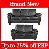 3 & 2 Seater Luxury Black Leather Naples Sofas
