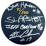 Hanson Brothers Autographed/Hand Signed Slap Shot Chiefs Hockey Puck #71/100 PSA/DNA #J77940