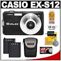Casio Exilim EX-S12 Digital Camera (Black) + Two (2x) NP-60 Batteries + Case + Cameta Bonus Accessory Kit