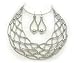 Silver Tone Mesh Woven Bib Necklace Earrings Set image 1