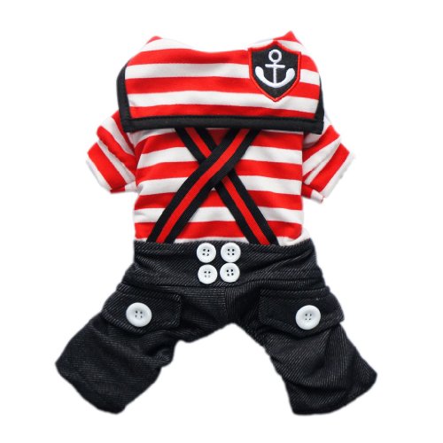 Handsome Nautical Dog Jumpsuit for Dog Shirt Dog Costumes Cozy Dog Clothes Free Shipping,Red,S