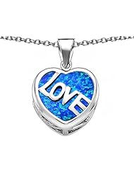 Original Star K (tm) Large Love Heart Pendant with 15mm Heart Shape Created Blue Opal in 925 Sterling Silver