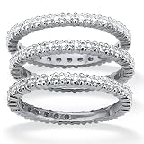 PalmBeach Jewelry Platinum Over Sterling Silver Set of Three Diamond Accent Eternity Bands