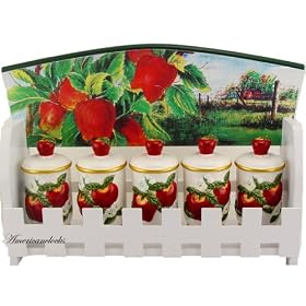 Ceramic Apples Wooden Spice Rack...Apples Mug set and Salt and pepper shakers also... by Clocks