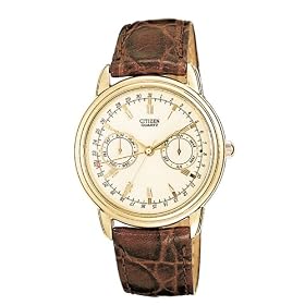 Citizen Men's Gold-Tone Brown Leather Watch #AG0132-08A
