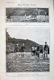 1907 OTTER HUNTING SPORT HOUNDS DOGS MEN RIVER COUNTRY