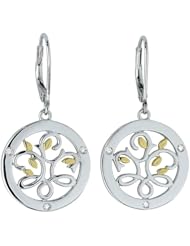 Ze Sterling Silver 18k Yellow Gold Diamond "Tree of Life" Earrings