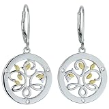 Ze Sterling Silver 18k Yellow Gold Diamond Tree of Life Earrings