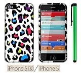 Apple Iphone 5S Or Iphone 5 Premium Pretty Design Protector Hard Cover Case / 1 of New Assorted Color Metal Stylus Touch Screen Pen (Colorful Leopard On Silver)