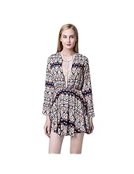 Elasticized   Waistline Long Sleeves Polyester General Print   Dress With Ruffles