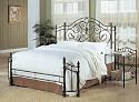 Queen Size Antique Gold Finish Metal Bed Headboard & Footboard