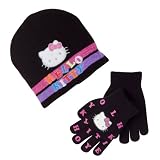 Girls' Hello Kitty Stripe Hat/Gloves Set - Black (4-14)