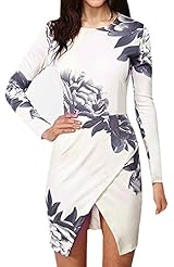 Cocktail Floral Print Long Sleeves Pleated Cotton/Nylon/Spandex Club Dress/Homecoming Dress/Prom Dress/Wedding Dress 