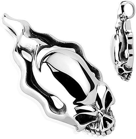 316L Surgical Stainless Steel Flaming Skull Pendant with Pendant Dimensions of 20MMx44MM