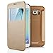 PASONOMI Galaxy S6 Edge Case, [Smart Window View] Samsung Galaxy S6 Edge Folio Wallet Case - Slim Flip Leather Case for Samsung Galaxy S6 Edge Smartphone (Golden)