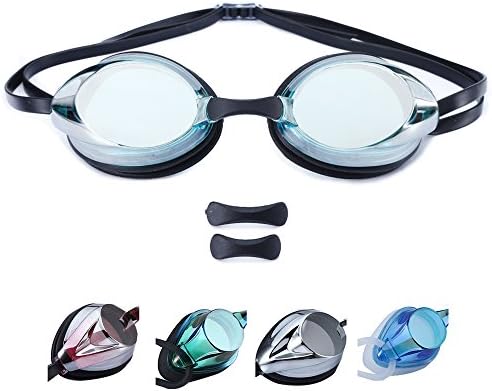 Swimming Goggles - Comfortable Adult Swim Goggles with Anti Fog Mirror Coating UV Protection for Triathlon Swim Racing Training Diving - Free Protection Case, Ear Plugs, No Leaking