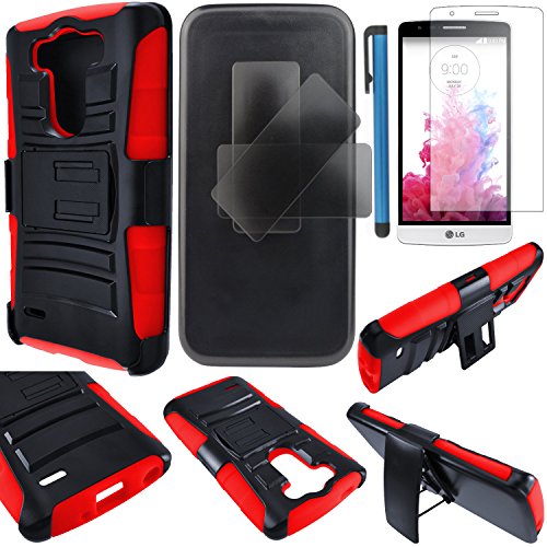 LG G3 VIGOR Case Cover (not for G3) 3-items Bundle-HERCULES Dual- Layer Hard/Gel Hybrid Kickstand Armor Case w/ Holster (Black/Red)+ICE-CLEAR(TM) Screen Protector Shield(Ultra Clear)+Touch Screen Stylus