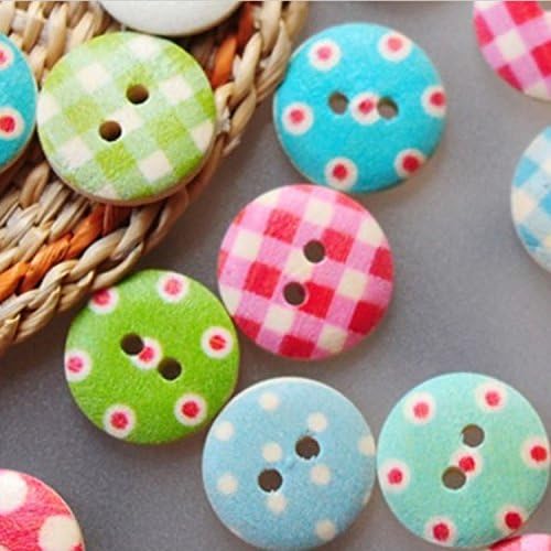 100pcs/set Mixed Lovely Cute Round Shaped Painted 2-holes Wooden Buttons DIY Craft (pack of 1)