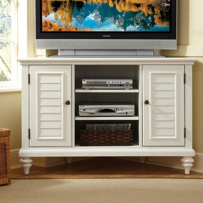 Home Styles 5543-07 Bermuda Corner TV Stand, Textured Brushed White