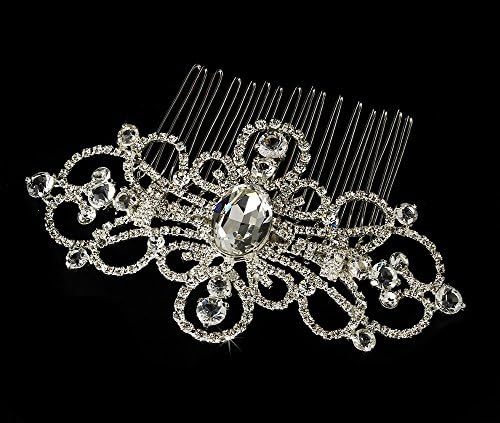 Rhinestone Silver-Tone Plated Swirl Bridal Bridal Wedding Hair Comb