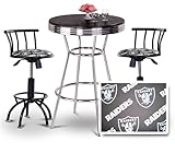 Chrome Bar Table & 2 Black Adjustable 24"-29" Oakland Raiders NFL Fabric Se ....