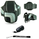 Black Adjustable Deluxe Sportband / Workout Armband with Adaptable Neck Str ....