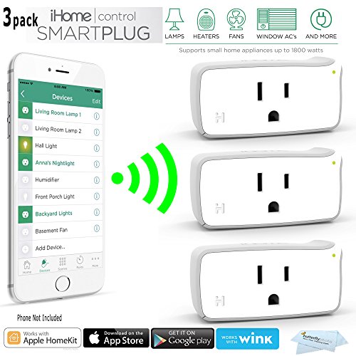 iHome Control Smart Plug Wi-Fi Enabled Control Your Electronics Device with the Home Automation App for Smartphones and Tablets (Pack of 3)