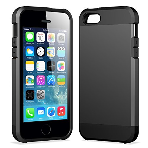 iPhone 5S Case, Breett Two-Layer Slim Protective Cover Case for iPhone 5/5S (Black)