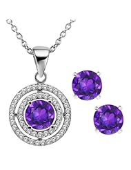 2.89 Ct Round Purple Amethyst 925 Sterling Silver Pendant Earrings Set