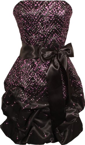 Sparkle Glitter Tulle and Satin Strapless Bubble Dress Junior Plus Size, Medium, Black