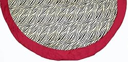 56" Plush Zebra Print Christmas Tree Skirt With Burgundy Trim
