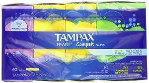 Tampax Pearl Compak Plastic, Triplepack With Light/Regular/Super Absorbencies, Unscented Tampons, 40 Count (Pack of 2)