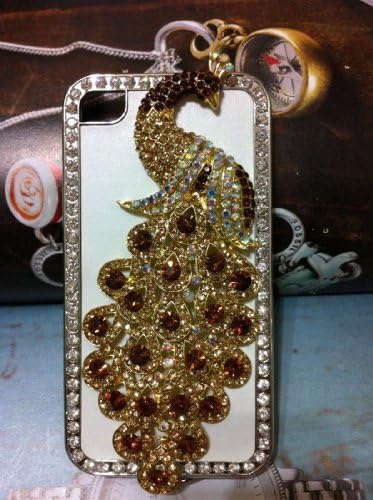 1x Luxury Designer Bling Crystal Case Handmade Dark Orange Peacock for Apple Iphone 4 and 4s [Limited Edition]