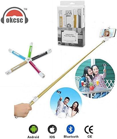 Godigi Ultra Light Carbon Fiber Bluetooth Extended Selfie Stick for Iphone/android W Shutter And Zoom Buttons - Includes Carrying Case + Mini Tripod!(Gold)