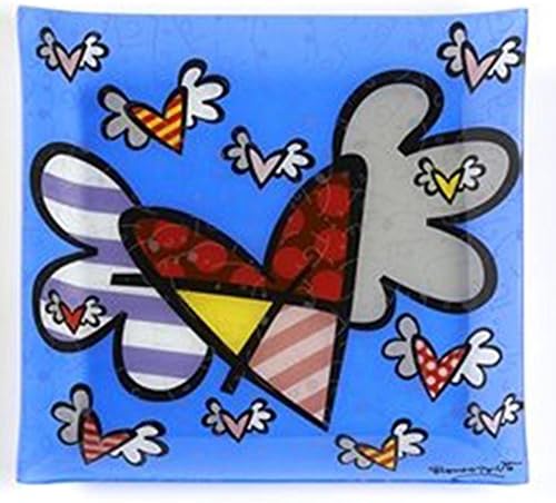 Romero Britto Glass Square Plate-Flying Heart
