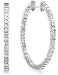 5 Carats IGI Certified Round Brilliant Cut Diamond Hoop Earrings White Gold Inside & Out (I-J Color I1-I2 Clarity)