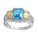 Rhodium Plated Sterling Silver Wedding & Engagement Ring Aquamarine / Peridot /Clear CZ Ladies Ring 11MM ( Size 5 to 10)