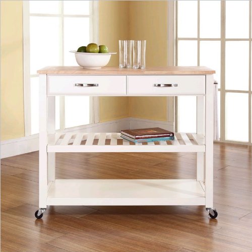 Crosley Furniture Natural Wood Top Kitchen Cart/Island with Optional Stool Storage in White Finish On Sale