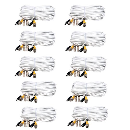 VideoSecu 10 Pack 66 Feet Video Power Extension Cables for CCTV Security Camera DVR System with Free BNC RCA Connectors BC4