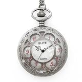 ELITE クォーツ 懐中時計 ネックレスタイプ アンティークブラック