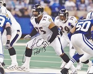 Jonathan Ogden Autographed / Hand Signed Baltimore Ravens 8x10 Photo with Hall of Fame 2013 inscription