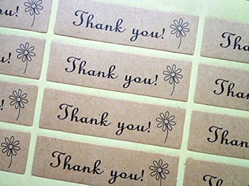 Kraft "Thank You" Sticker - Label Tag with Flower - Set of 72