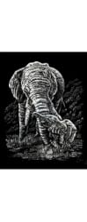 Silver Foil Engraving Art Elephant & Baby