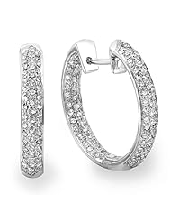 2.00 Carat (ctw) 14k White Gold Round Diamond Ladies Pave Hoop Earrings 2 CT