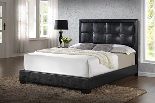 Black - Twin Size - Glory Modern Two Tone Tufted Headboard Design Upholstered Leather Bed 2590