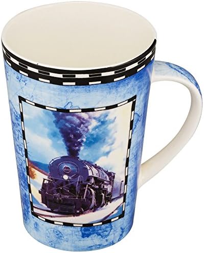 Mallvoler Personalized Coffee Mugs with Picture of Steam Train, 17oz Cute Men Mug, Blue