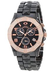 Swiss Precimax Womens SP12200 Luxe Elite Mother-Of-Pearl Dial Black Ceramic Band Watch